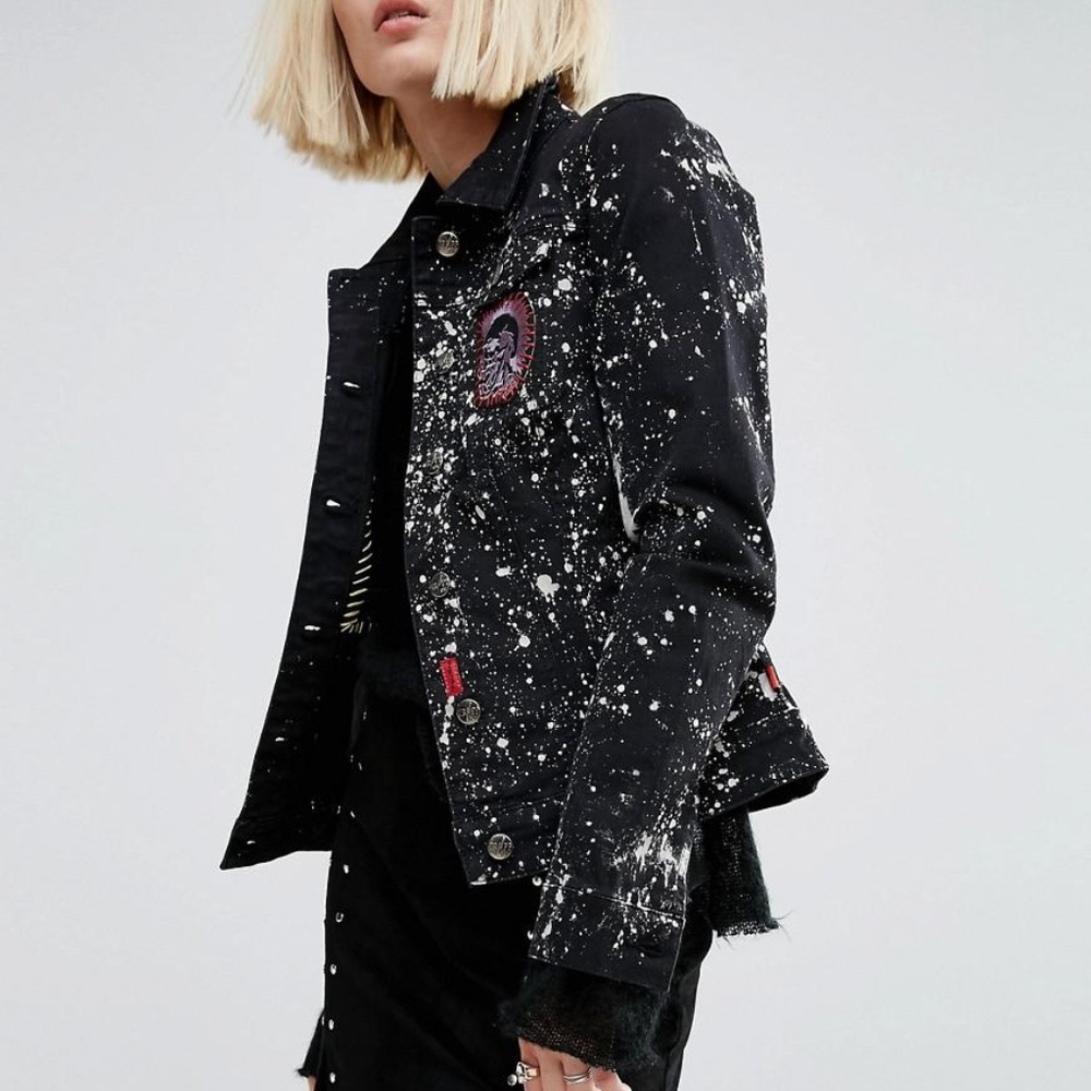 Tripp Bleach Effect & Patch Punk Denim Jacket